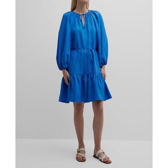 Kobi Halperin Blue Linen Keyhole Self-Tie Ruby Dress - Picture 1 of 5